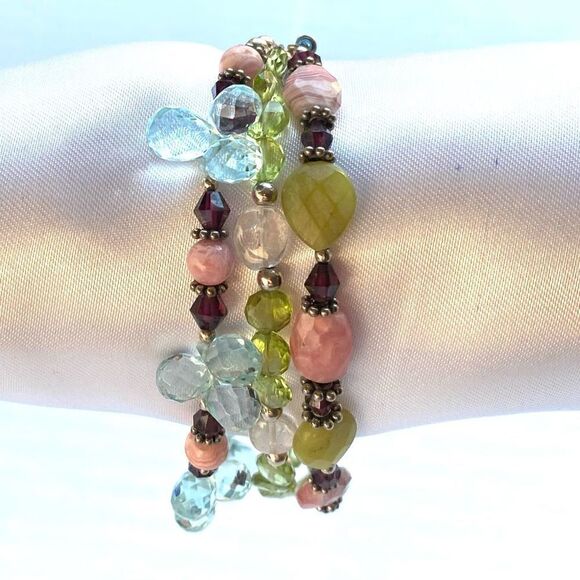 OK# Striking 3 Strand Multi Gem & Sterling 925 Silver Bracelet